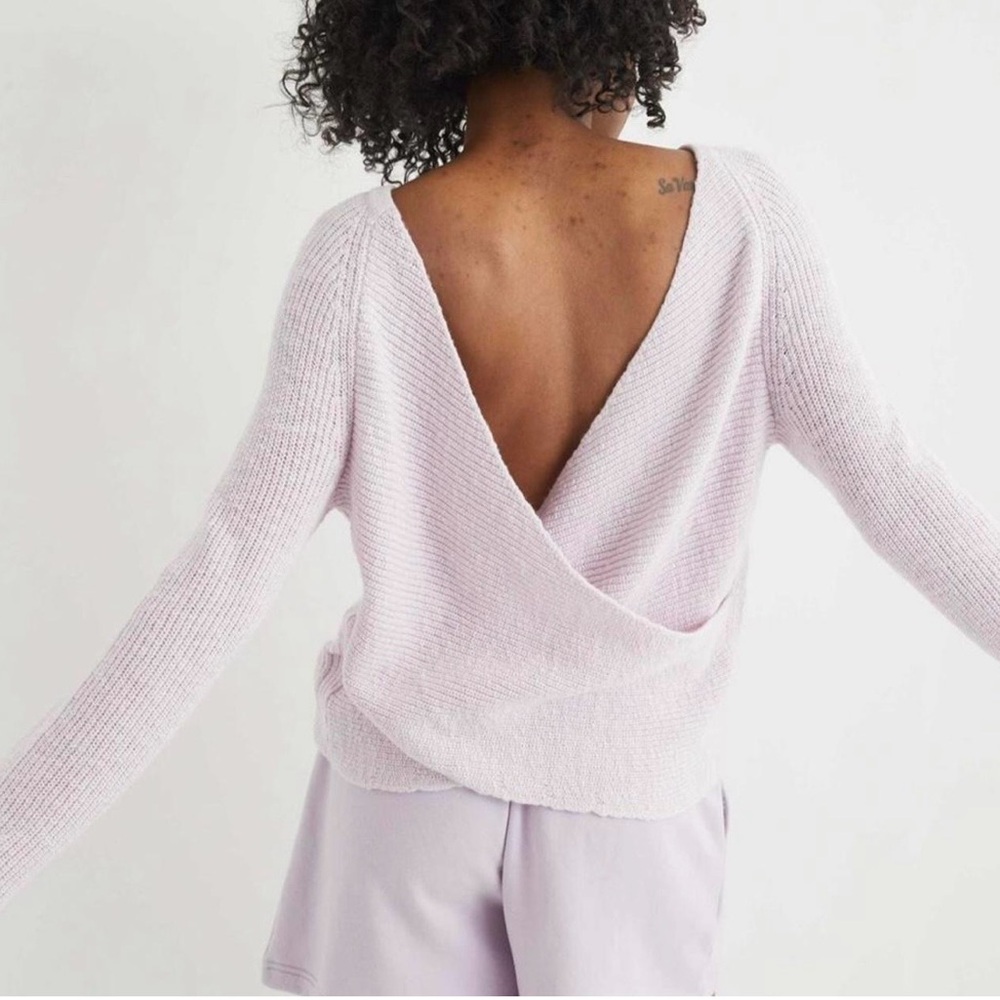 aerie Soft Knit Wrap Open-Back V-Neck Sweater Pink Ballet Wrap Top